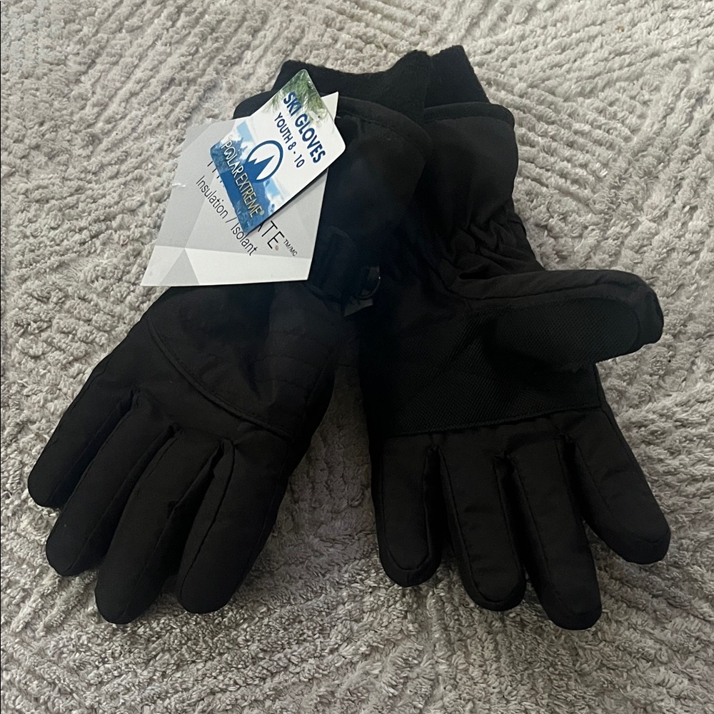 Youth Black Insulated Snow Gloves